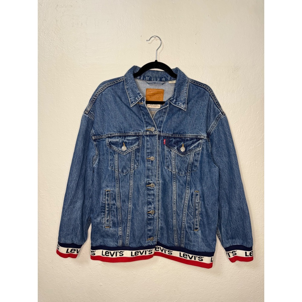 Levi's Premium Women's Medium Baggy Sport Tape Trucker Jacket Oversized Denim - Picture 3 of 9